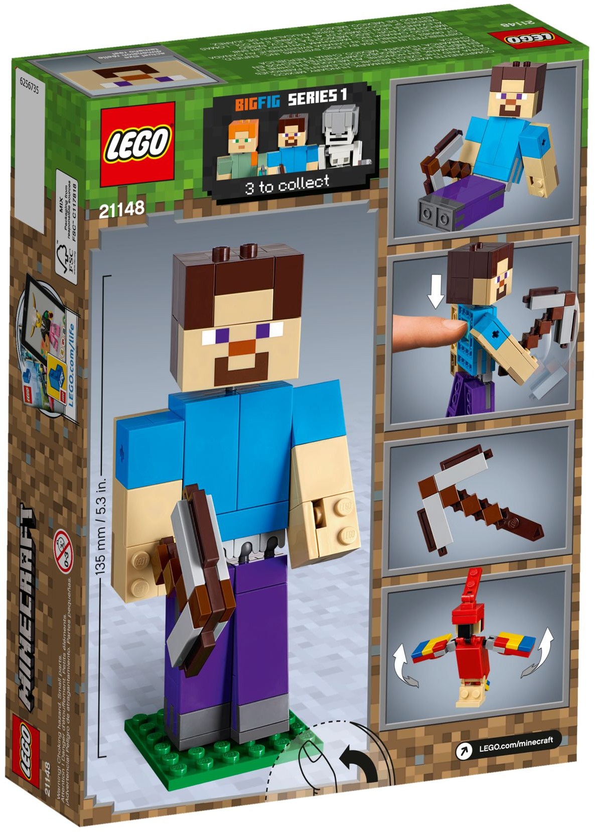 LEGO Minecraft 21148 Minecraft velká figurka: Steve s papouškem