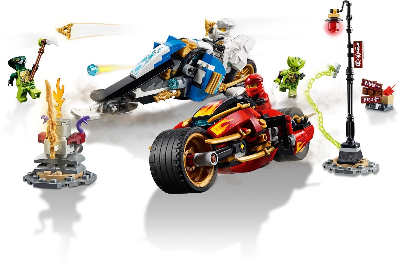 LEGO Ninjago 70667 Kaiova motorka s čepelemi a Zaneův sněžný vůz
