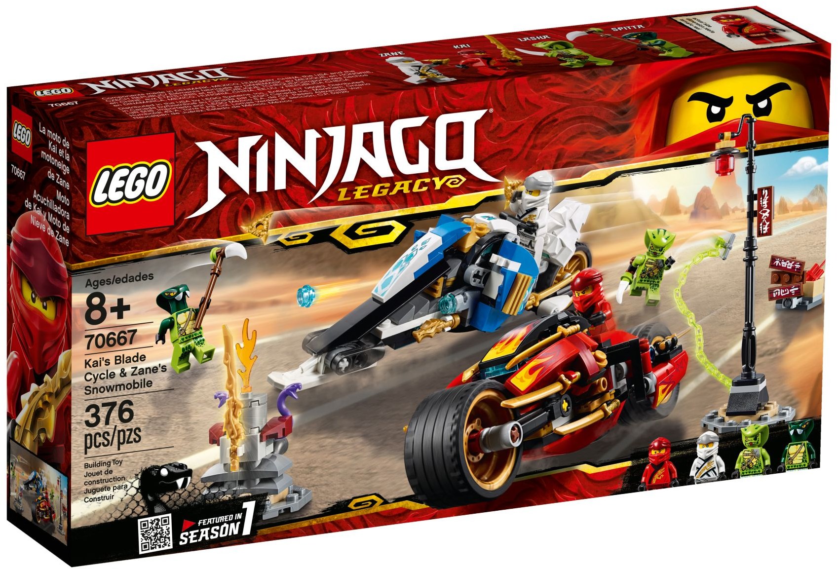 LEGO Ninjago 70667 Kaiova motorka s čepelemi a Zaneův sněžný vůz